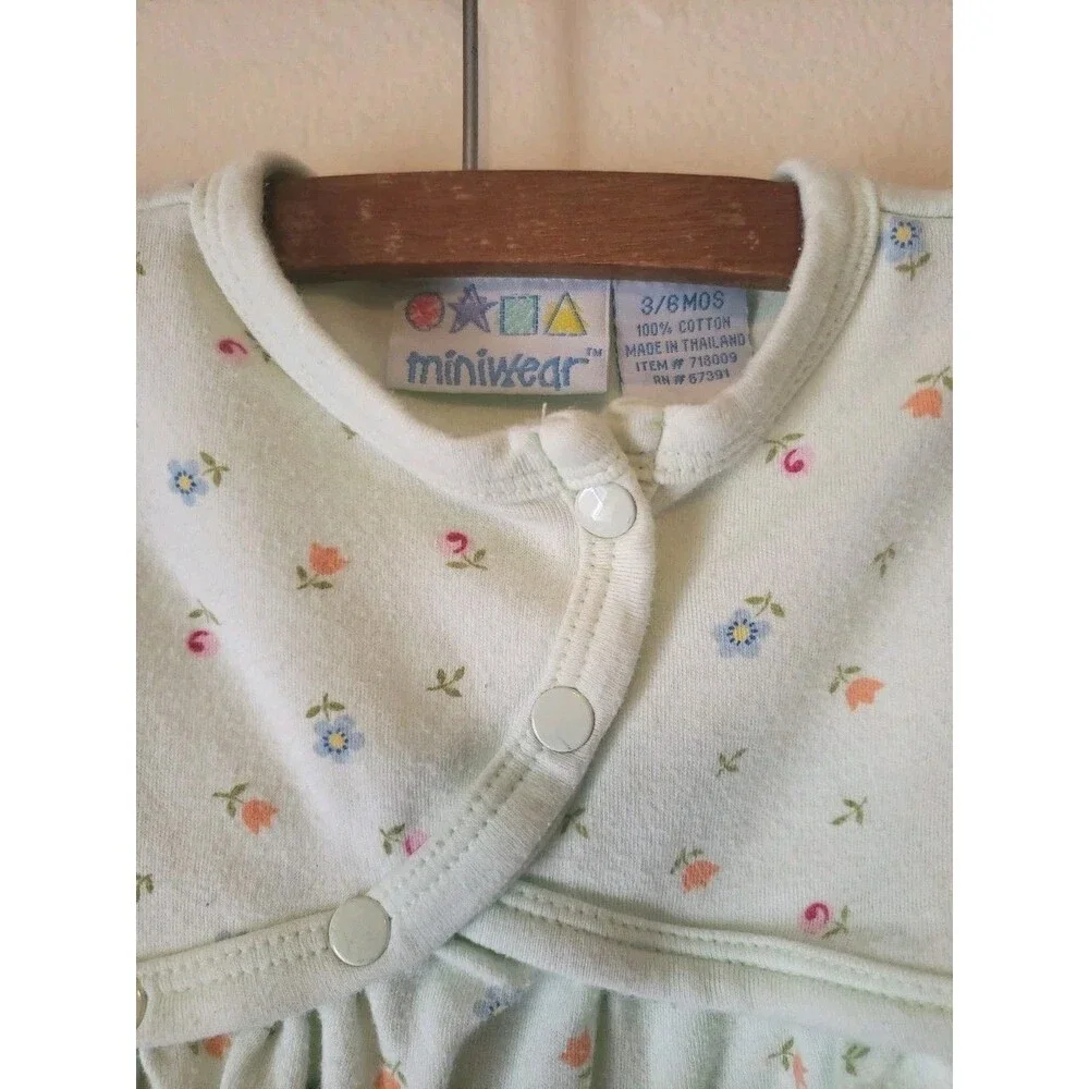 Miniwear 3/6 Months Onesy Y2K Vintage 2000s Mint Green Small Flower Design EUC